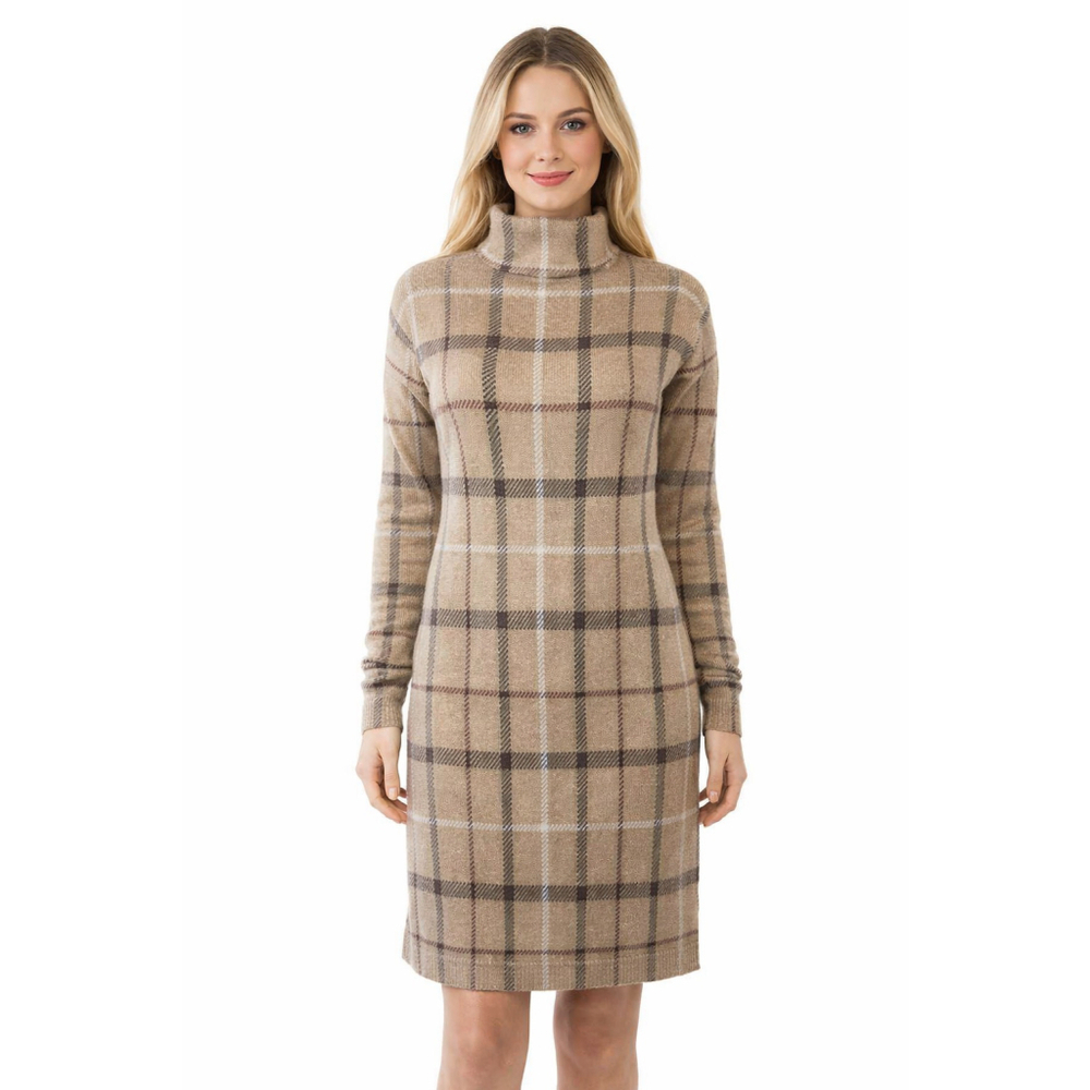 Rachel Zoe Women's Brown Plaid Turtleneck Long Sleeve Sweater Dress Size XS NWT